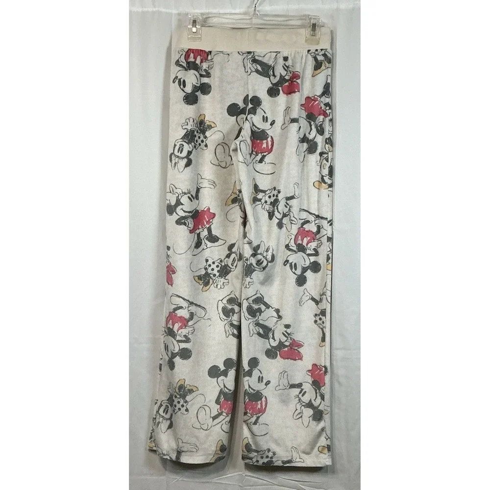 Disney Mickey Mouse Pajama Tie Waist Lounge Pants Cream Velour Size XS